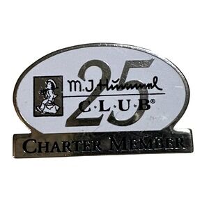 MJ Hummel Club 25th Anniversary Charter Member Enamel Pin Brooch Silver Tone